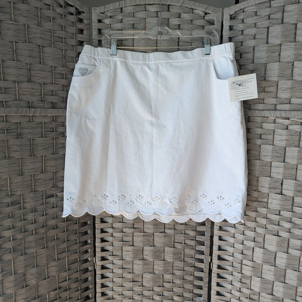 Quacker Factory Skort White Eyelet Scallop Hem DreamJeannes Sz XL New *READ
